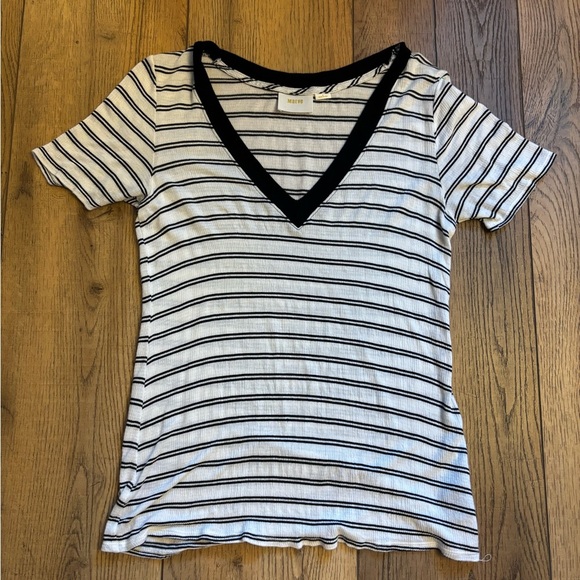 Maeve Black and White Striped Short Sleeve Tee - Picture 2 of 6